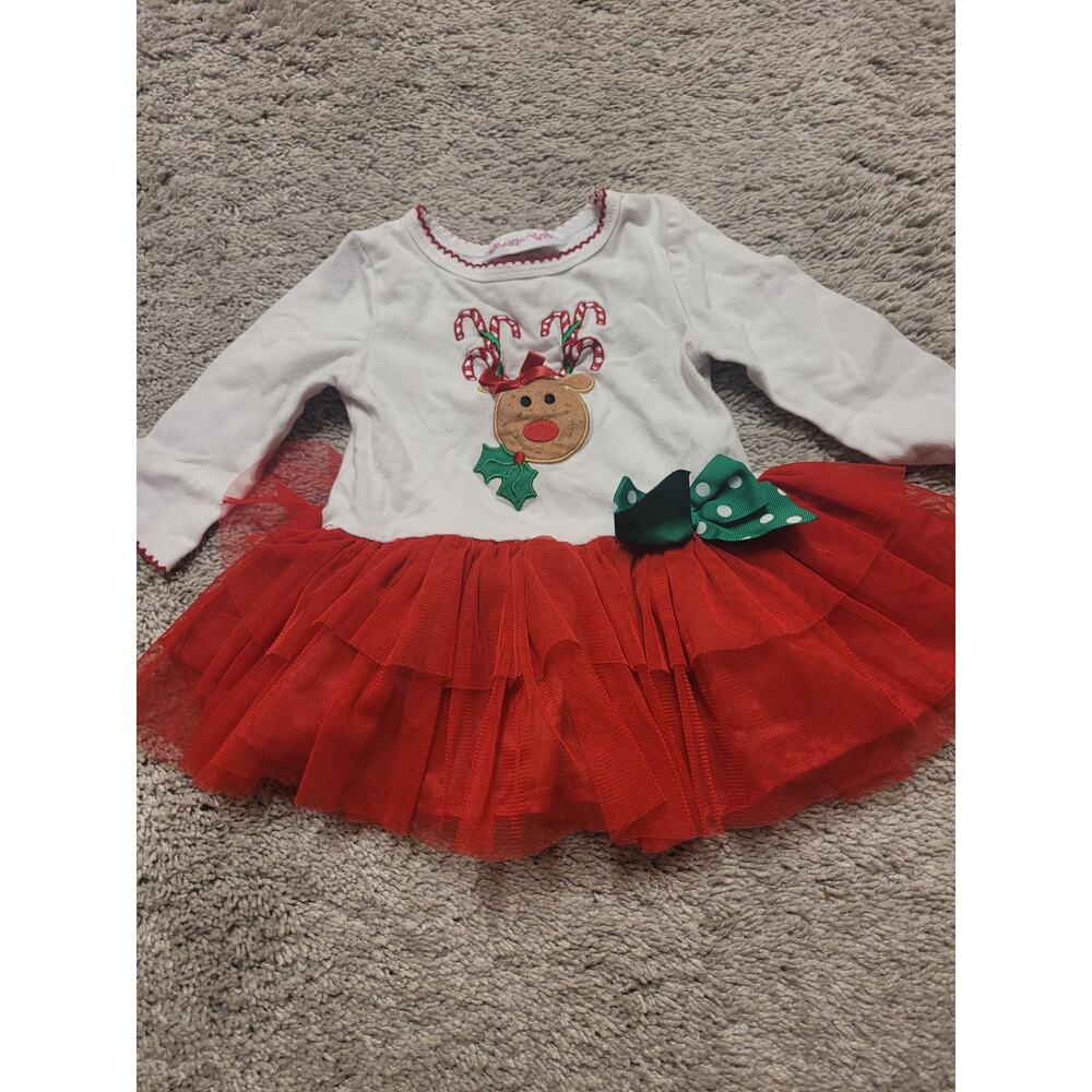 Jessica Ann Baby Girl Christmas Dress 12M Reindeer Tutu Holiday Outfit